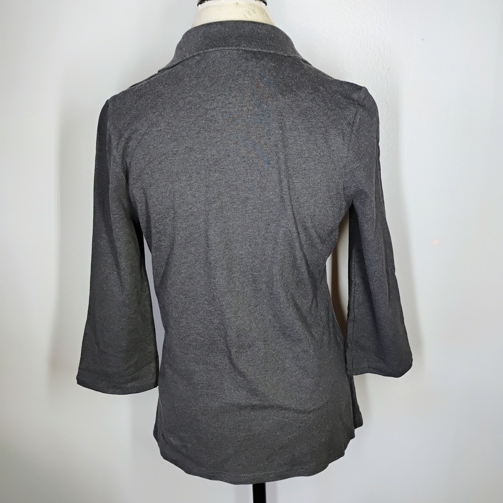 Burberry London Polo Shirt Womens XL Gray Check Trim 3/4 Sleeves Preppy Classic - Picture 4 of 10